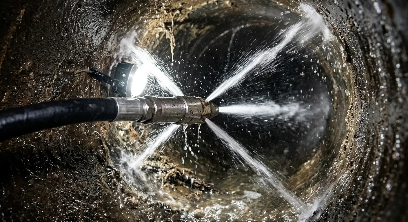 High-pressure hydro jetting nozzle cleaning sewer pipe for Sewer Line Relining in Puyallup